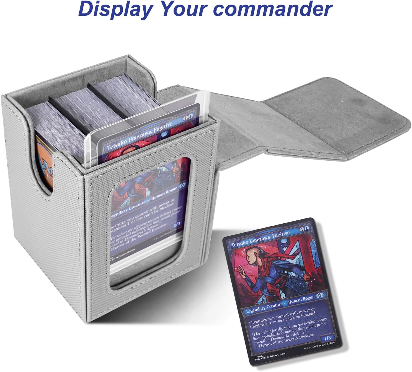 Thumbnail 1 de AFIING Commander MTG Deck Box for Display, 100 Double-Sleeved Cards Storage (Silver/Grey)