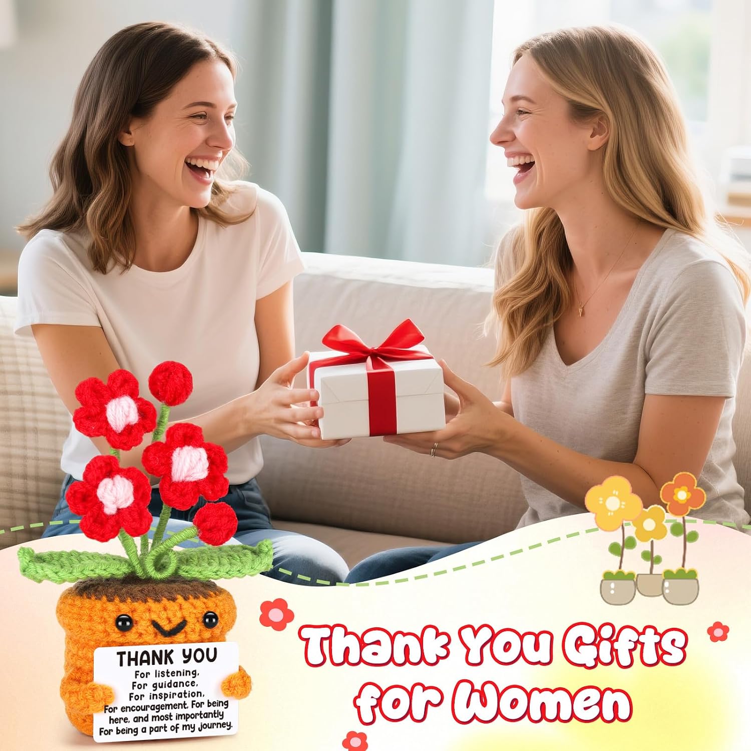 Detalle 2 de Handmade “Thank You” Coworker Gift for Women (Boss Lady) with Crocheted Flower Pot