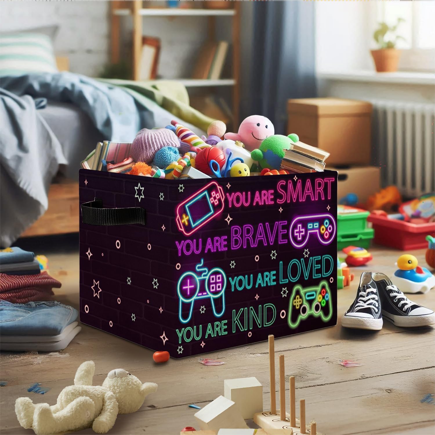 Thumbnail 4 de Elefeltclave 591 Collapsible Storage Bin, GAME Print, Polycotton, 14.3 x 10.6 x 10.6 Inches