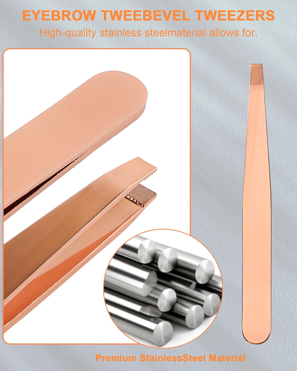Detalle 1 de lulir Edelstahl Pinzette – Profi Augenbrauen Zupfen, 9,5 cm, rutschfeste Grifffläche, Roségold