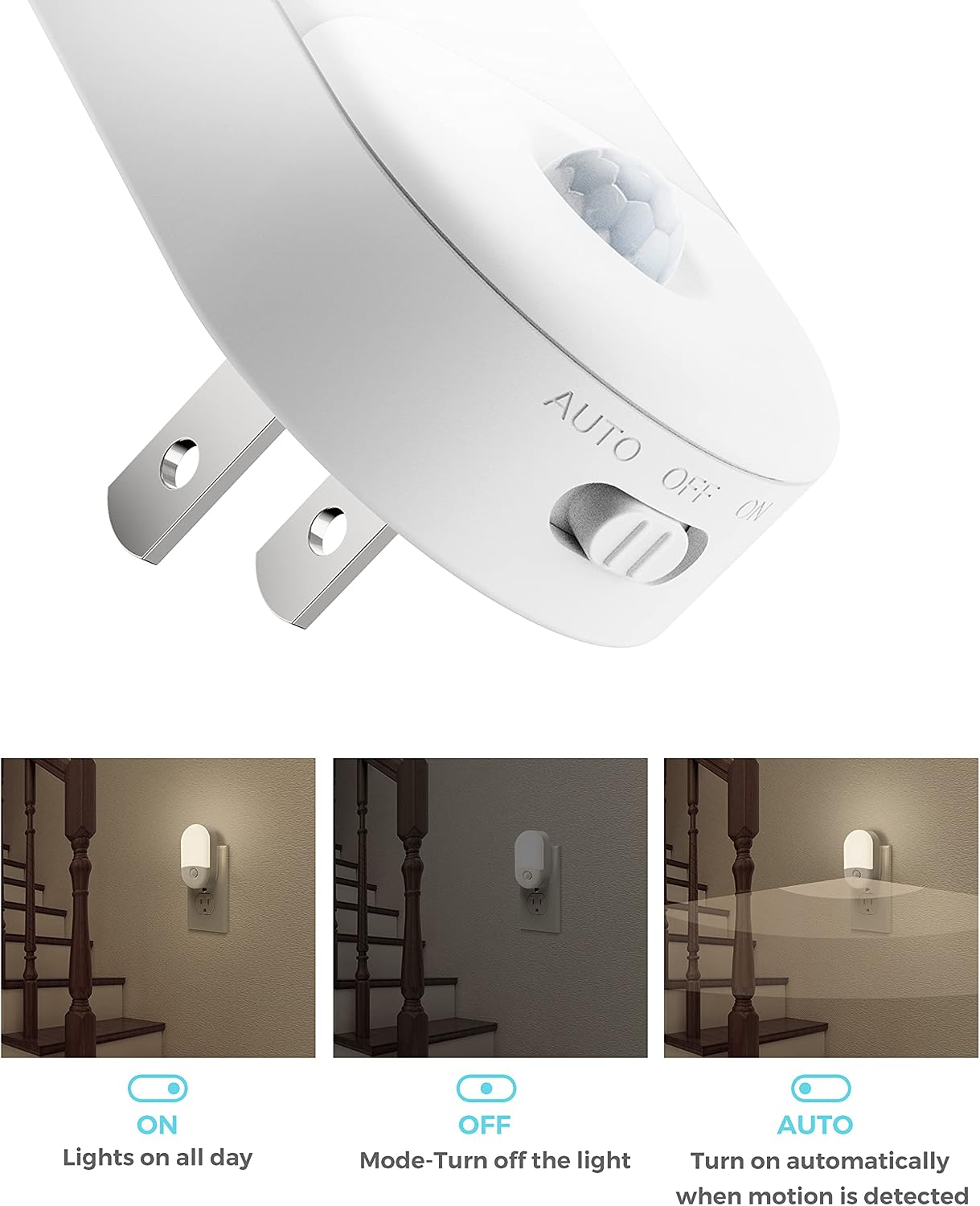 Detalle de L LOHAS LED LH-GY197-3000K-2 Motion Sensor Night Lights, 2-Pack, 5000K