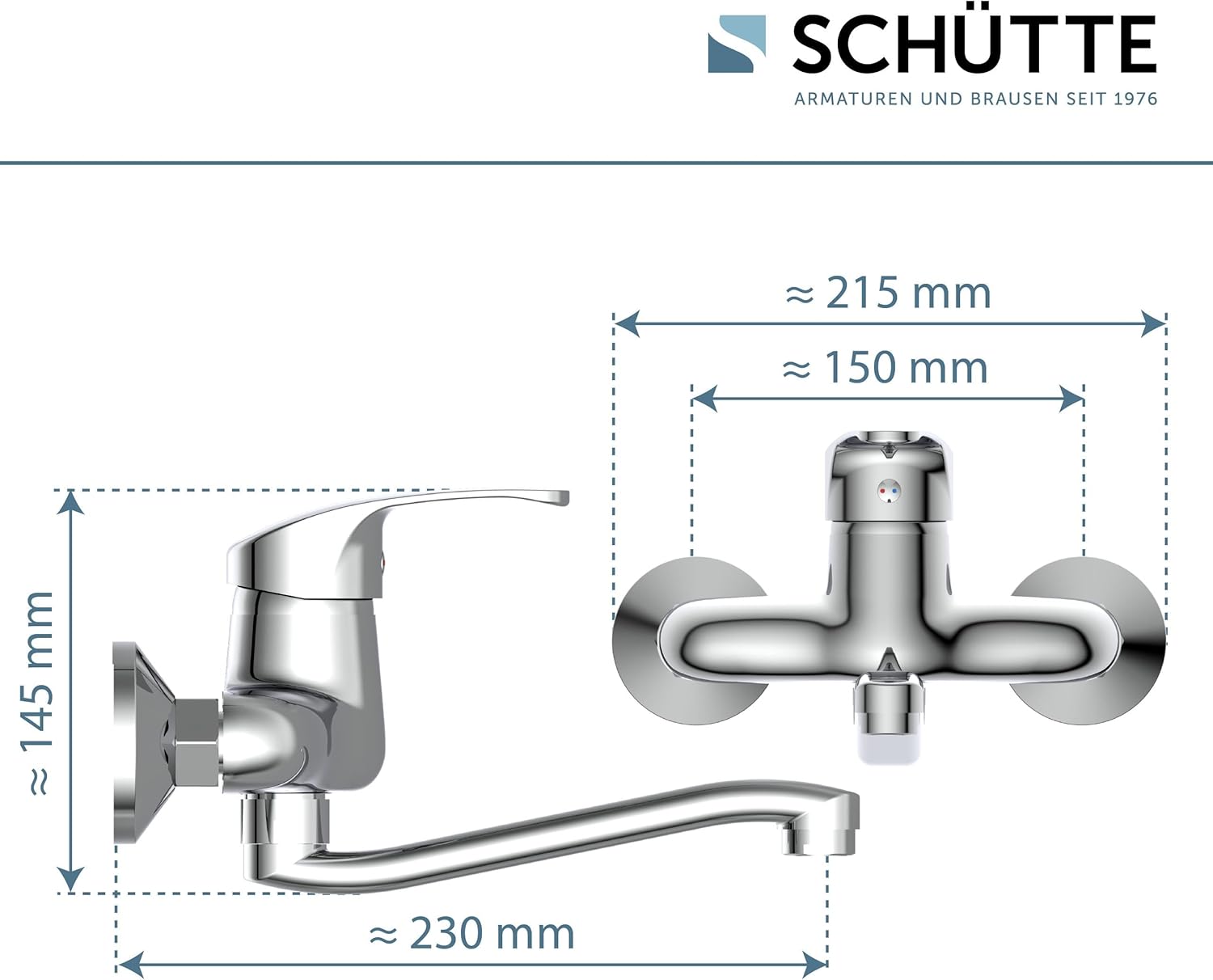 Detalle de SCHÜTTE ORAZI Wandwasserhahn Chrom, 360° Auslauf – Wandmontage für Doppelspülbecken