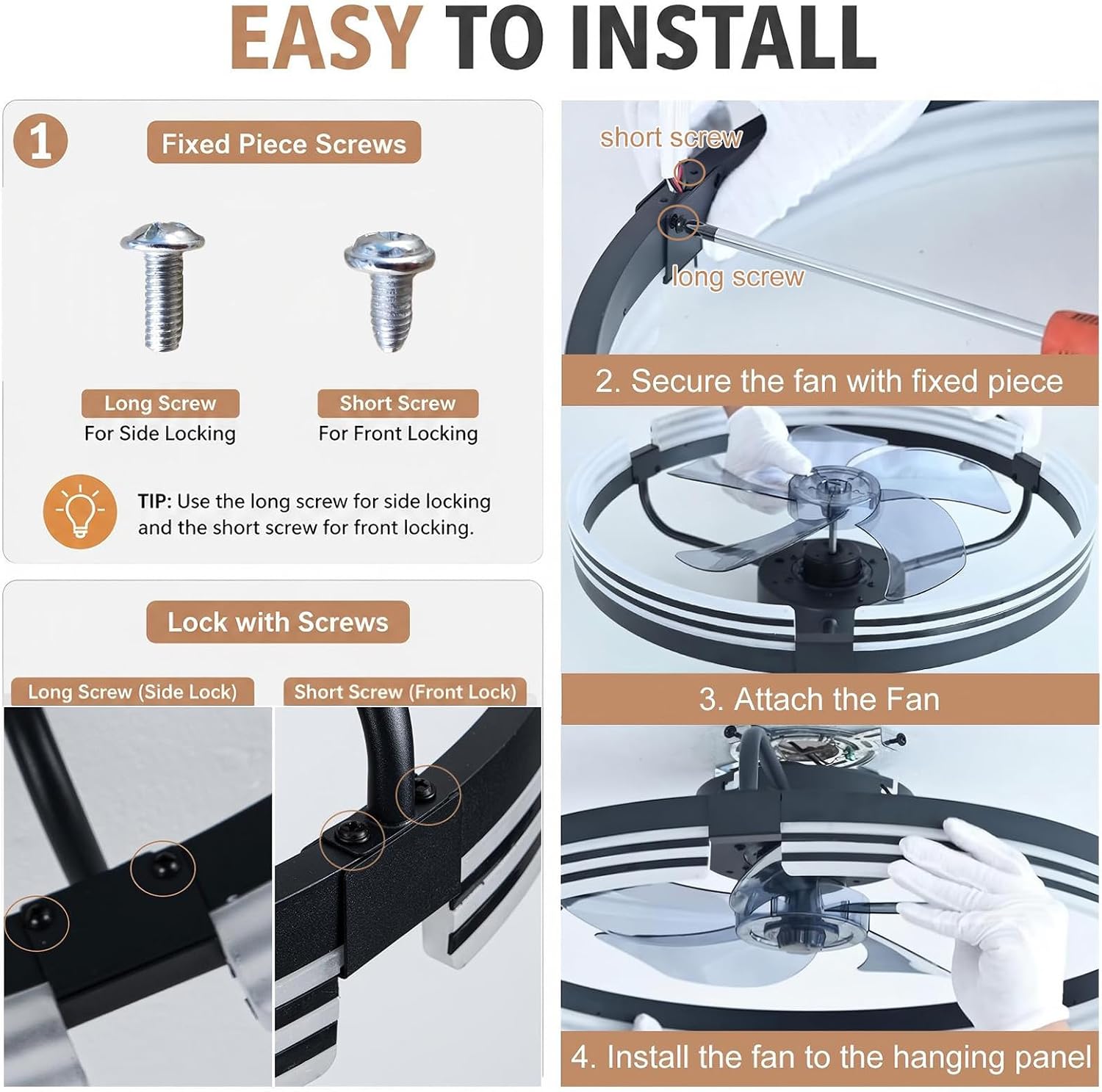 Thumbnail 5 de LMiSQ 25434 20-Inch Flush-Mount Ceiling Fan with LED Light and Remote