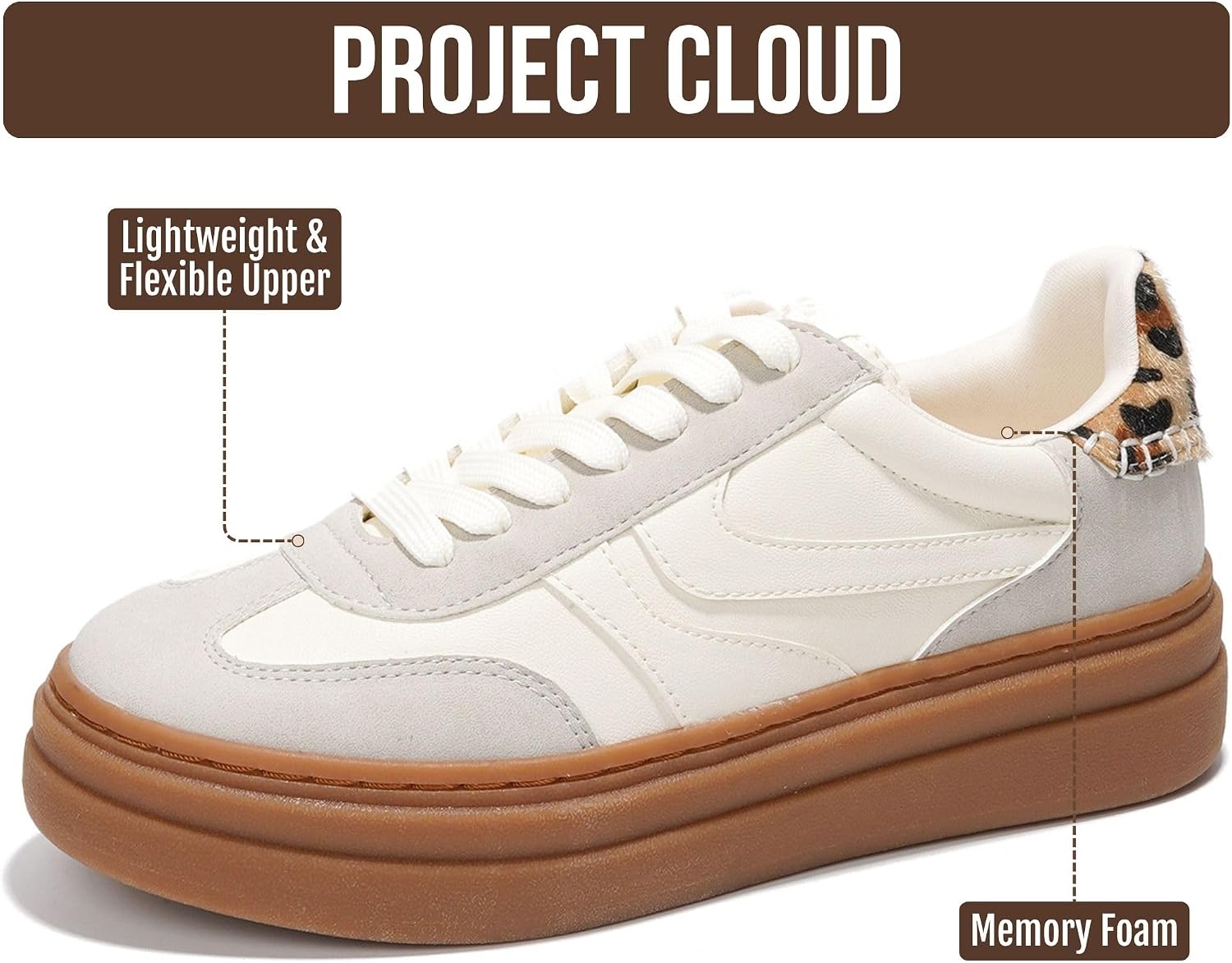 Detalle de Project Cloud Platform Sneakers for Women (Volley) – Lightweight, Memory Foam Comfort with Non-Slip Sole