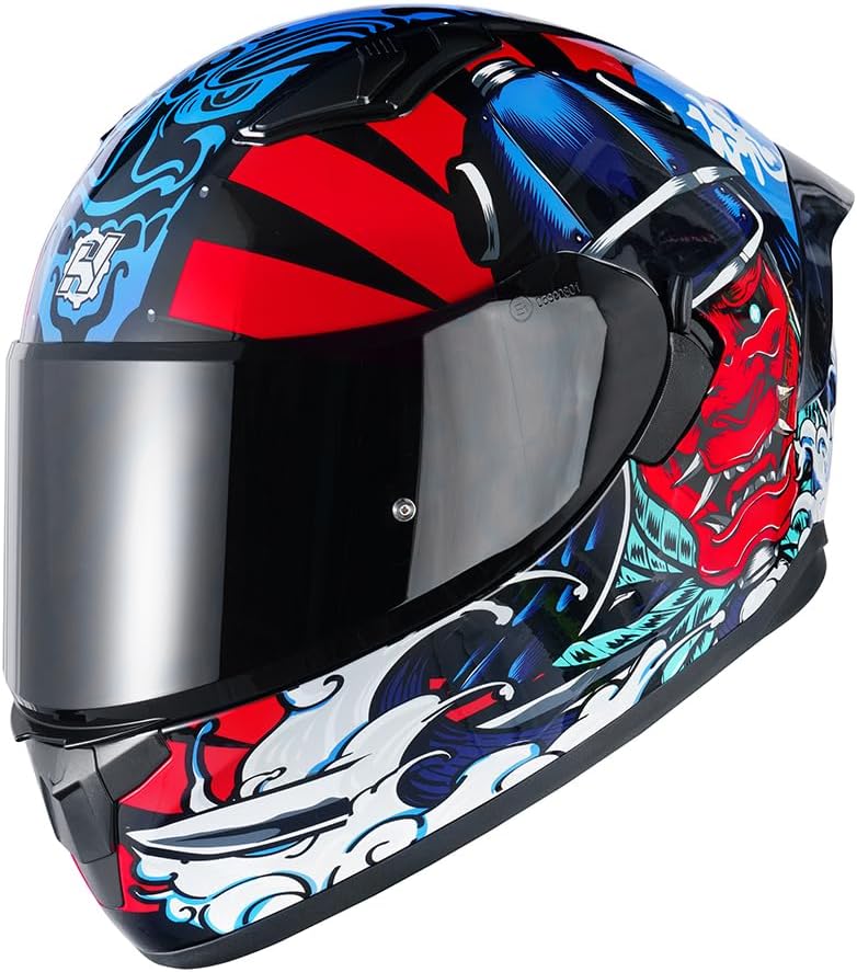 Thumbnail 1 de HAX Obsidian Full Face Dual Visor Helmet for Motorcycle – DOT Approved, Samurai Red L