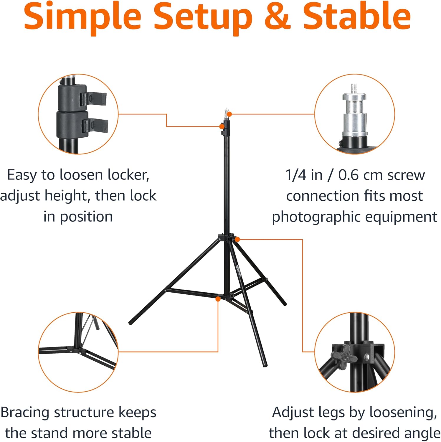 Detalle 2 de Amazon Basics Aluminium 80" / 2.04m Light Stand with Case (Adjustable Height) - Black