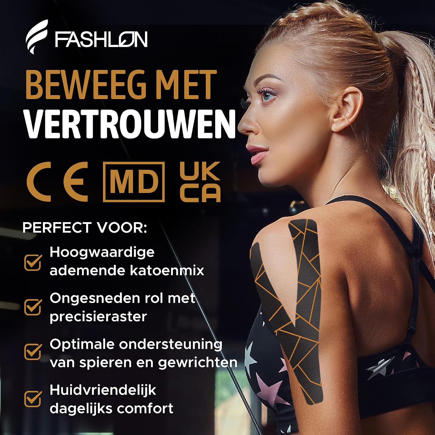 Detalle de FASHLON katoenen kinesiologietape, 2 ongesneden rollen, Nachtbrons