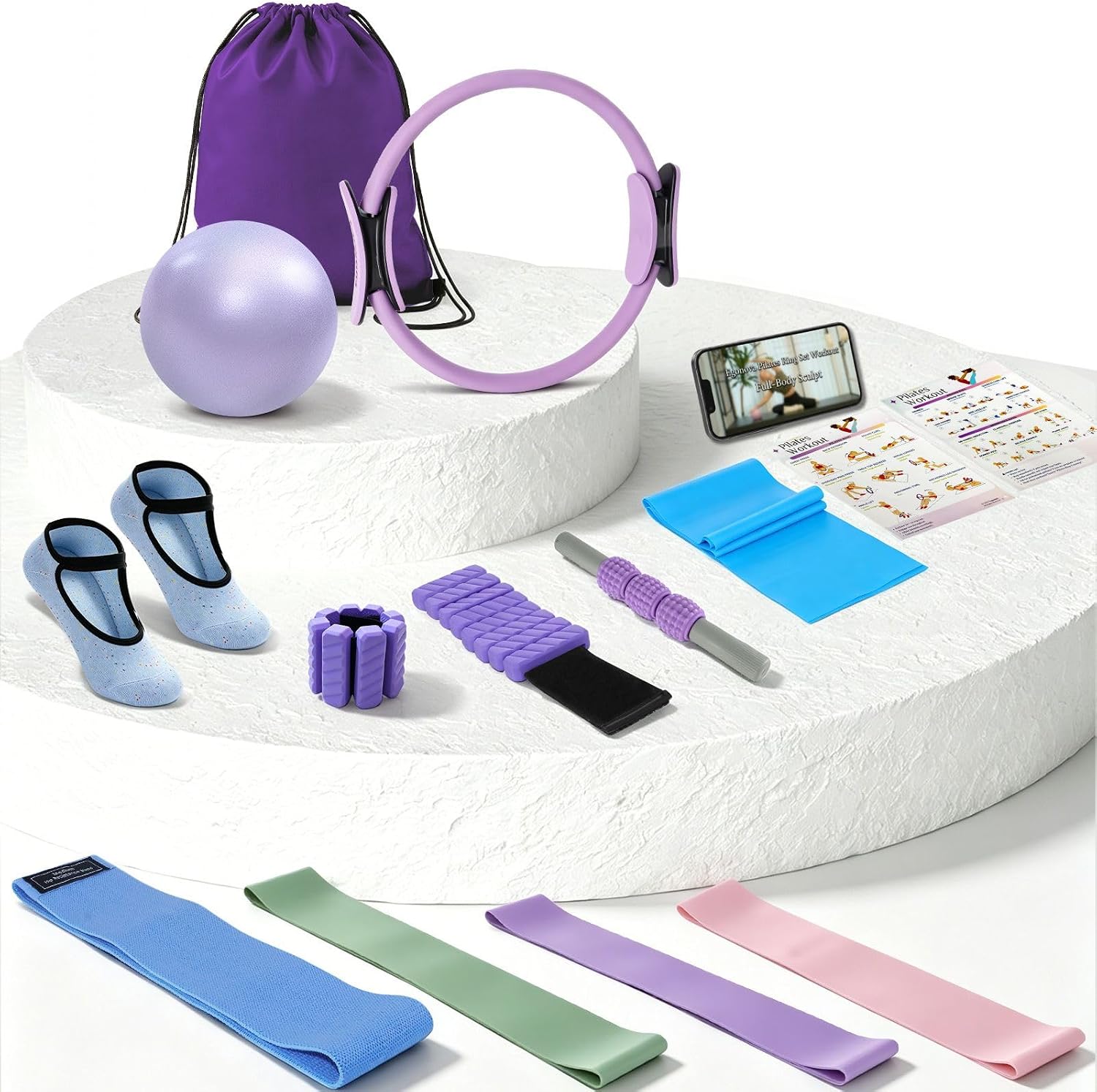 Detalle de EgoNova 14‑inch Pilates Ring Set with 3 Resistance Bands 🧘♀