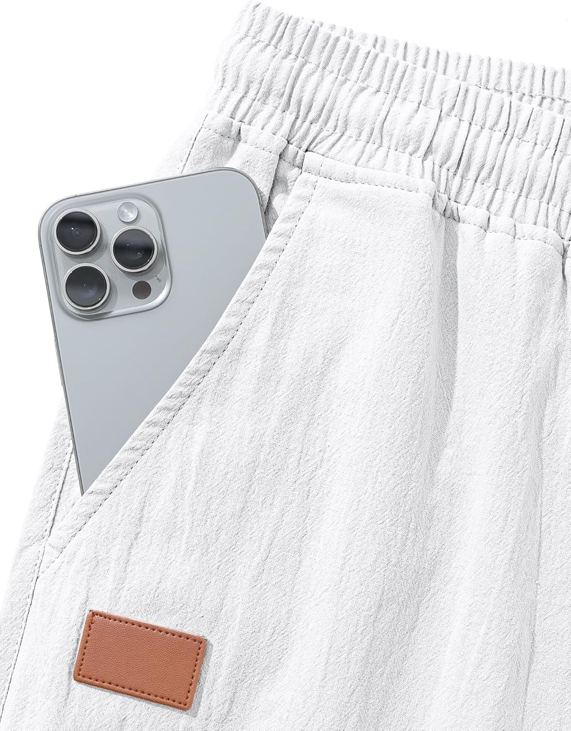 Detalle de Pantalon en lin pour homme TARAINYA — taille ajustable, poches discrètes et allure estivale décontractée