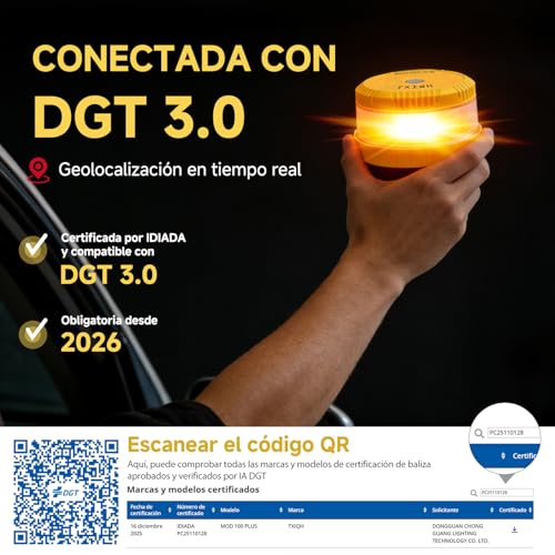 Detalle 2 de Baliza V16 homologada DGT XILANHUA MOD100 PLUS LED con geolocalización y conexión DGT 3.0
