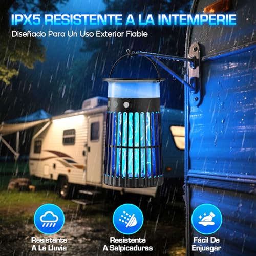 Detalle 2 de Dnenellr Lámpara Antimosquitos Solar de Exterior: Protección 3 en 1 para Jardín, Terraza y Balcón