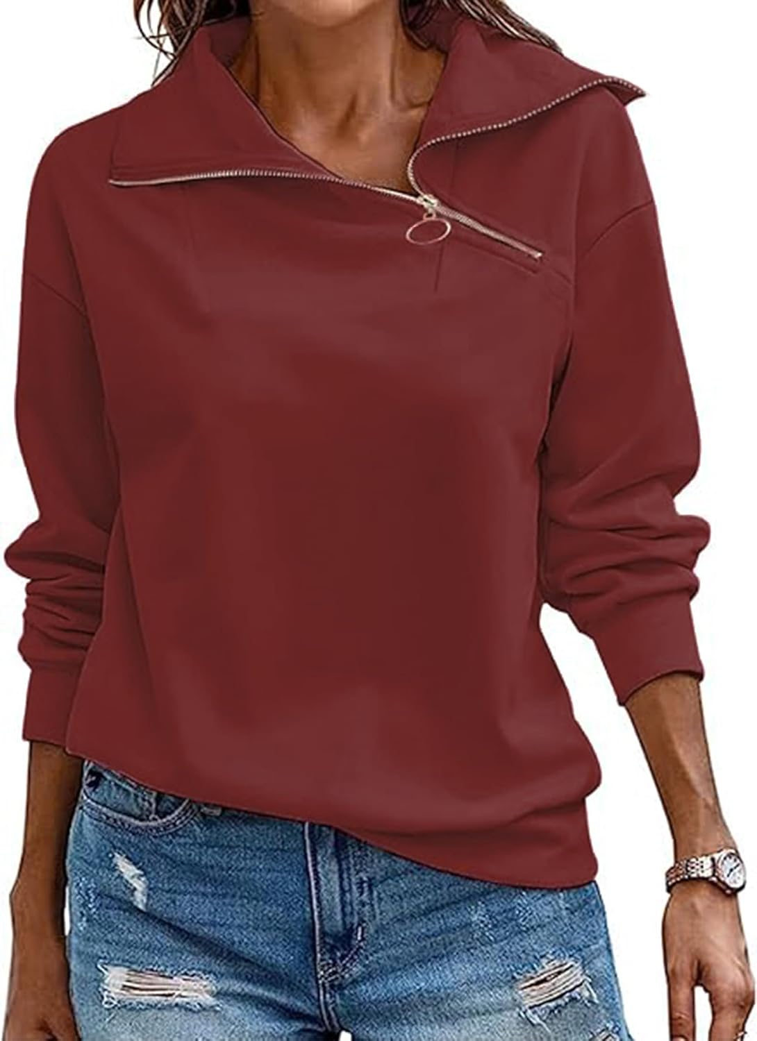 Detalle de Cuptacc Pullover Damen Quarter Zip 1/4 Ausschnitt