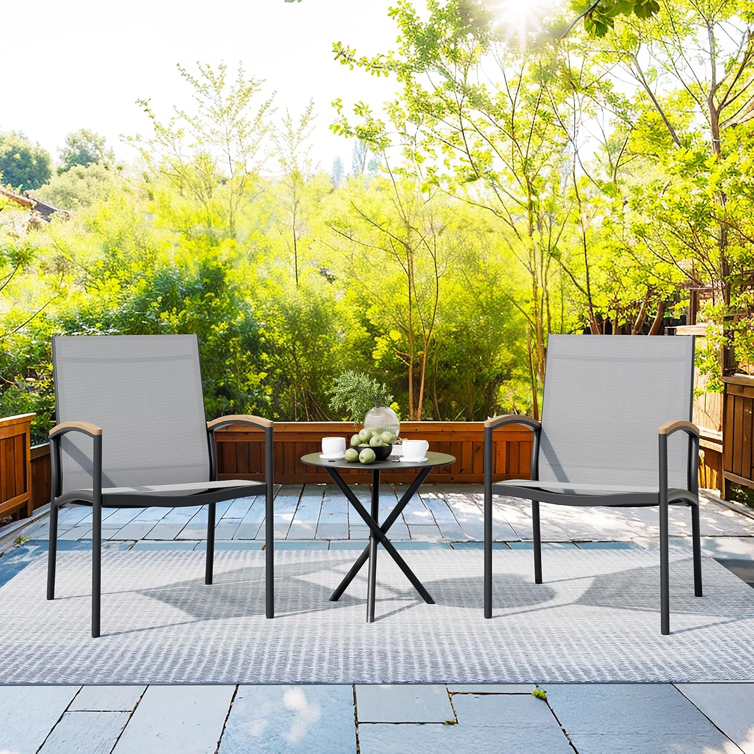 Thumbnail 6 de Shintenchi 3-Piece Patio Bistro Set with Textilene Chairs and Steel Frame