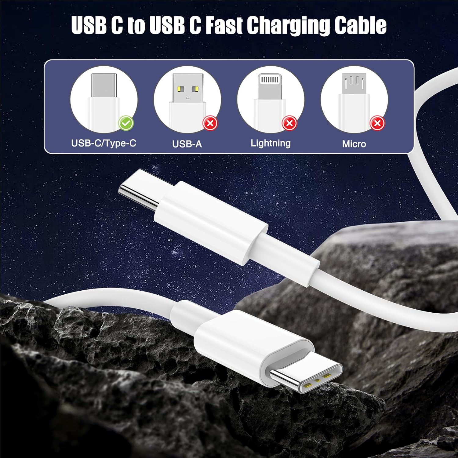 Thumbnail 6 de 3-Pack 6.6FT 60W USB-C to USB-C Cable — Durable, fast-charging Type-C to Type-C Cord (3-Pack)