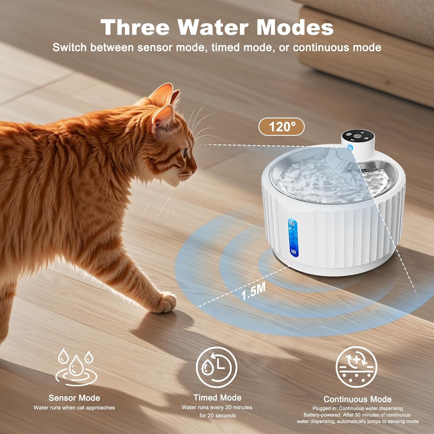 Detalle 2 de Katzenbrunnen 2.8L kabellos 4000mAh Trinkbrunnen