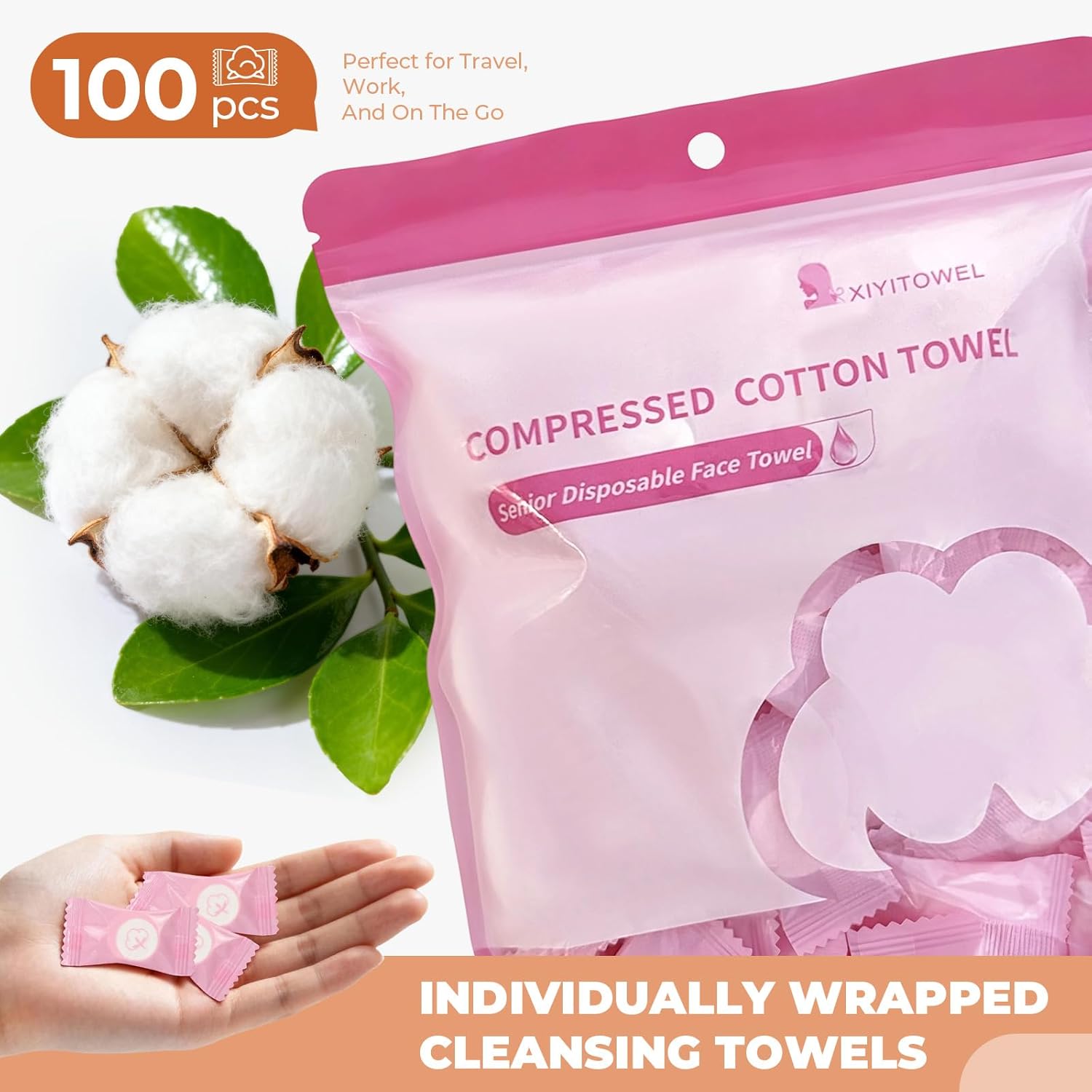 Thumbnail 6 de Classycoo Compressed Towel (100 PCS) Mini Disposable Face Towels for Travel, Camping, Hiking, Sport & Home Use (Pink)