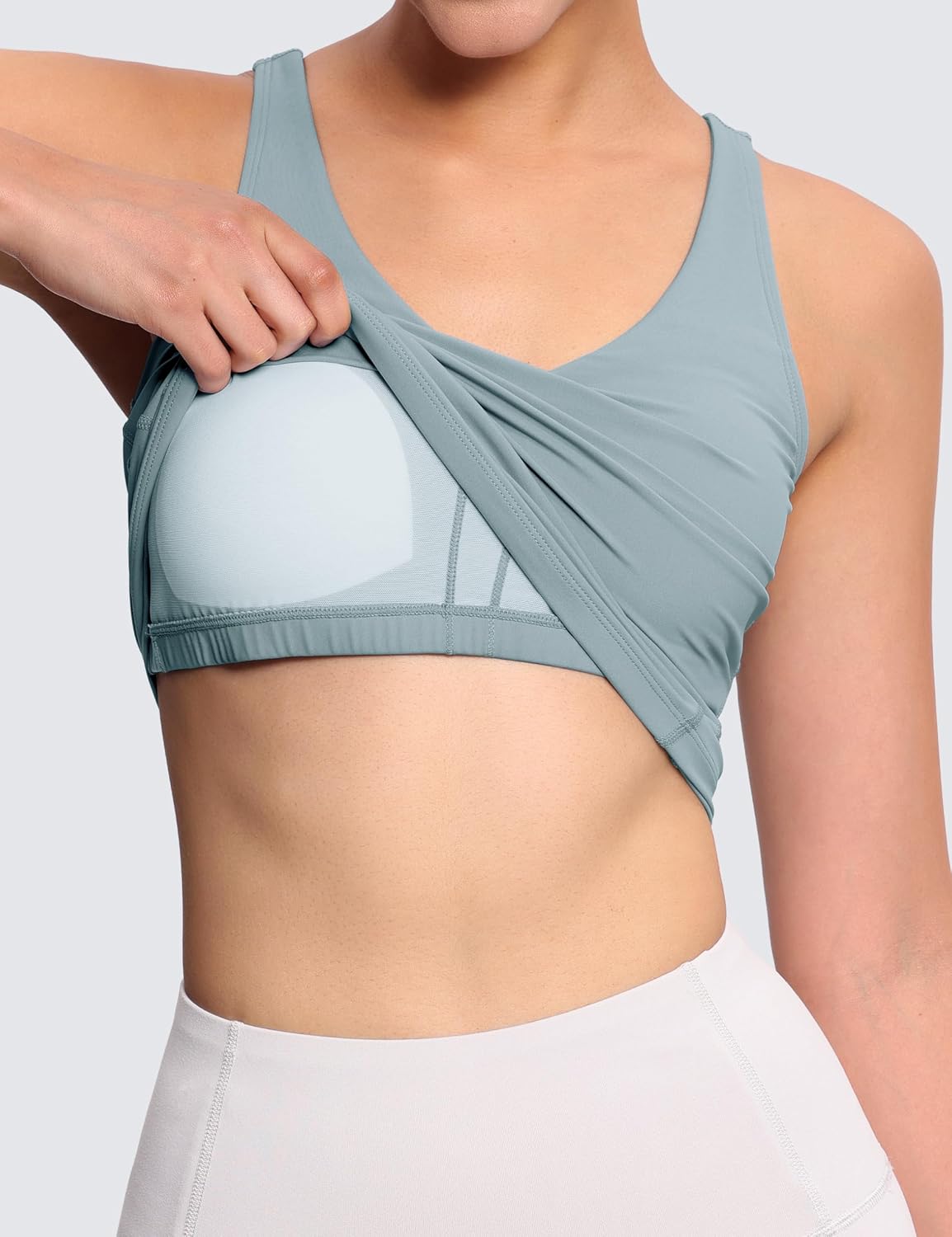 Detalle de THE GYM PEOPLE Longline sportbeha voor dames, gewatteerd en beugelloos