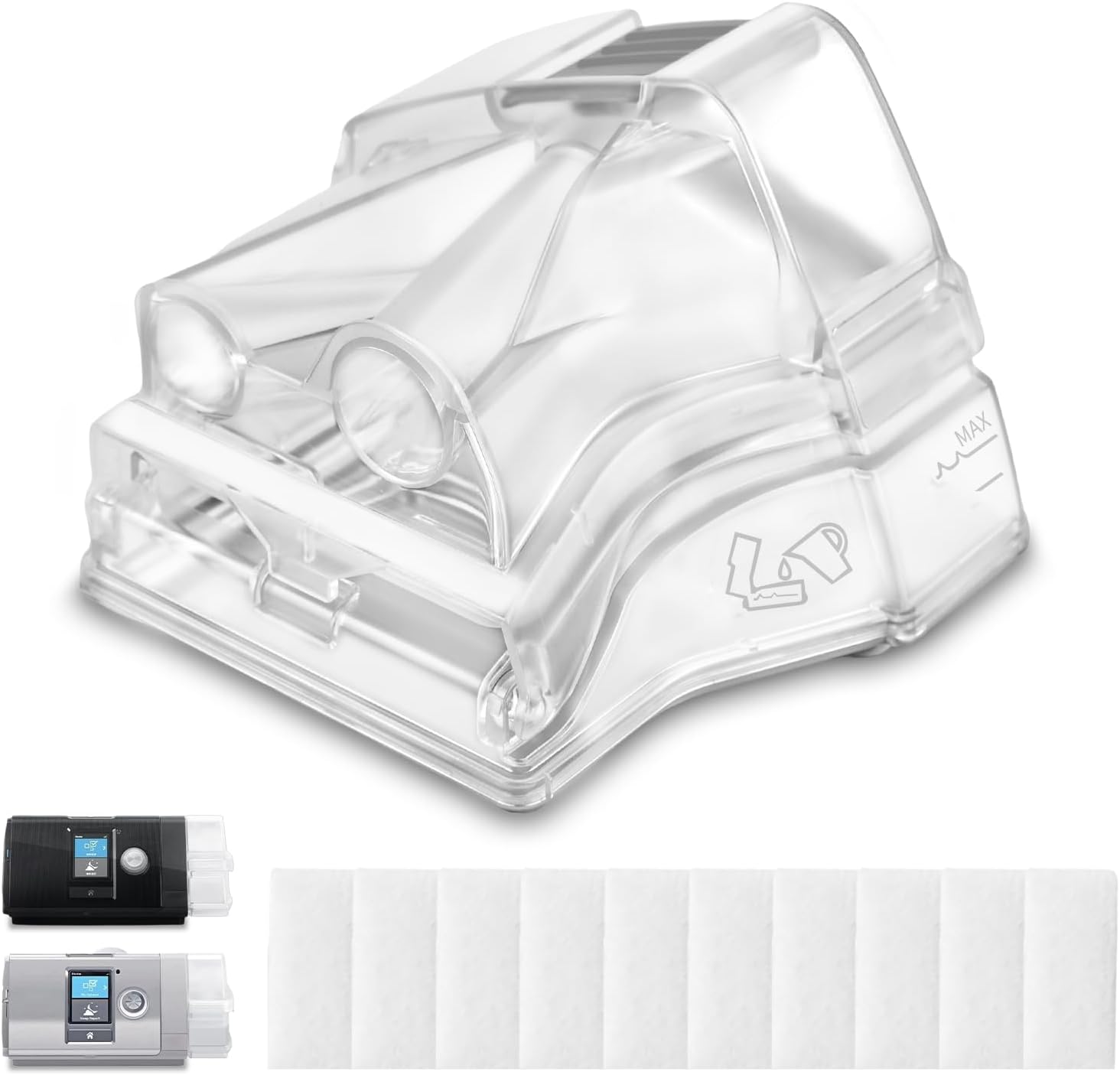 Detalle de ZYG Replacement Water Chamber for ResMed AirSense 10, 380 mL, with 10 Filters