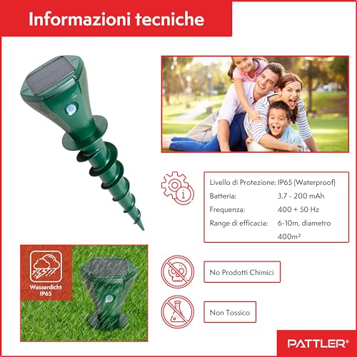 Thumbnail 3 de PATTLER Scaccia Talpe Solare a Ultrasuoni Impermeabile – 2 pezzi, repellente serpenti e topi