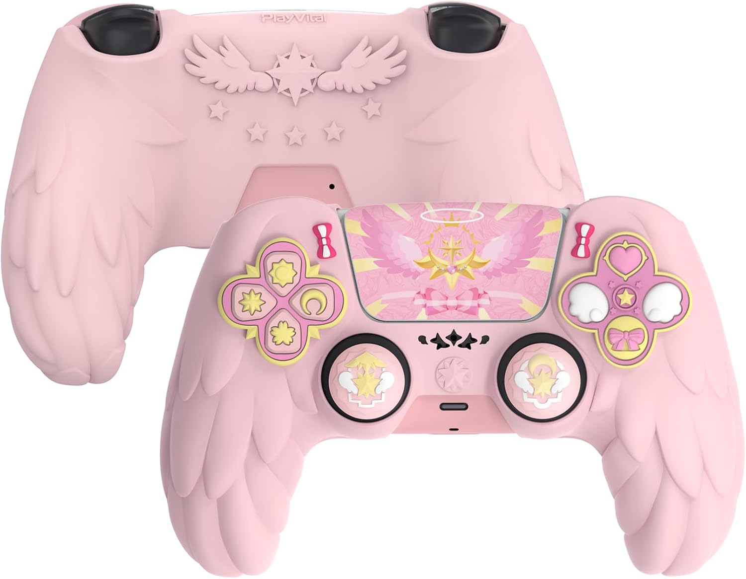 Detalle de PlayVital Magic Wings Protective Silicone Cover Skin for PS5 Controller (Pink)