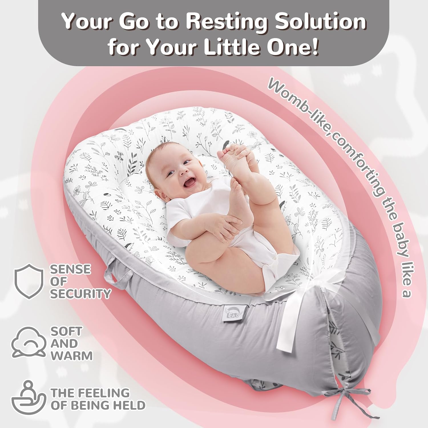 Thumbnail 3 de EAQ Baby Lounger Baby Nest for Co-Sleeping (Cotton) – Hedgehog, for 0–12 Months