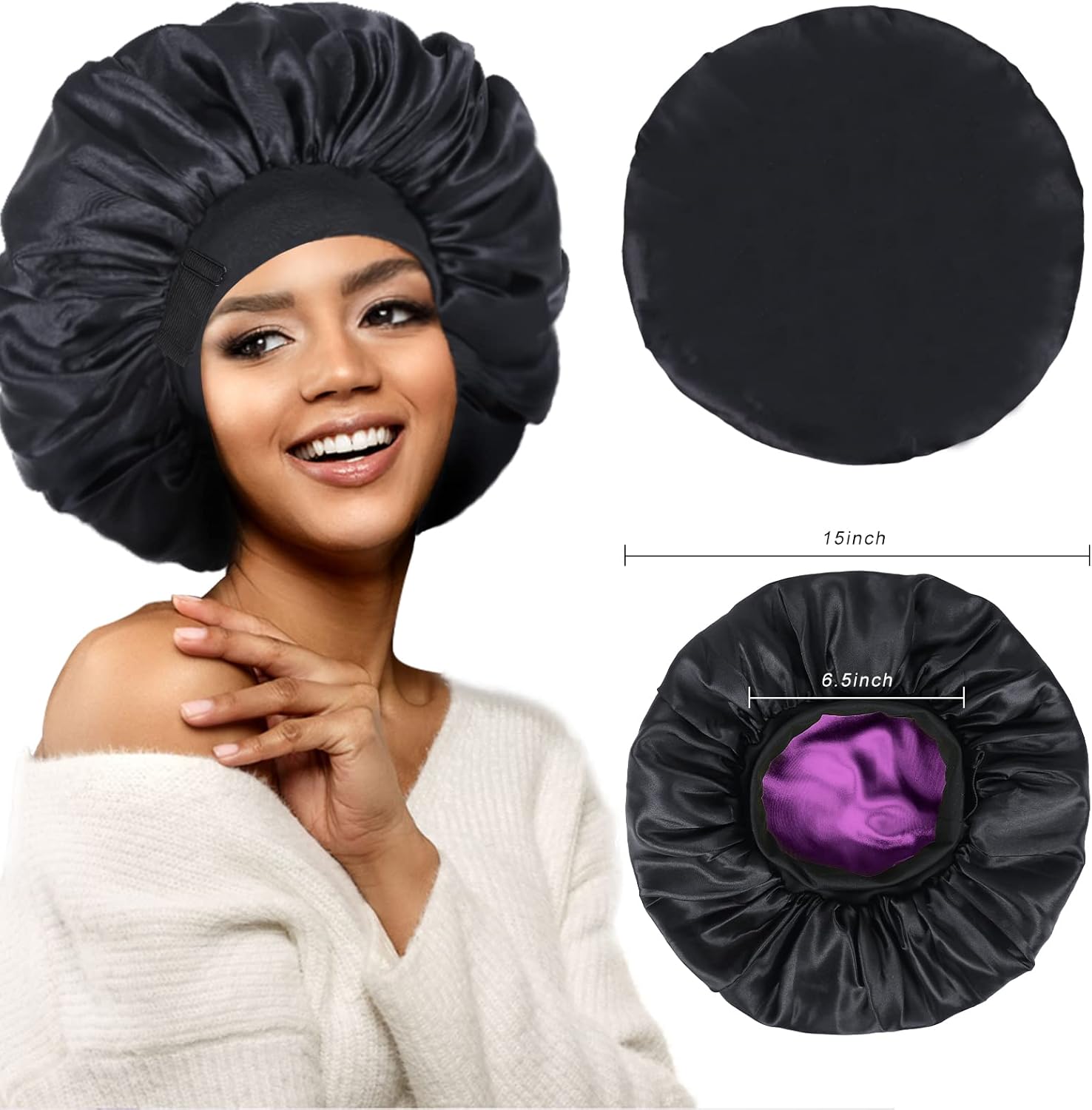 Thumbnail 3 de XRACEPHOL Silk Bonnet for Sleeping (Double Layer Satin, Adjustable) for Black Women