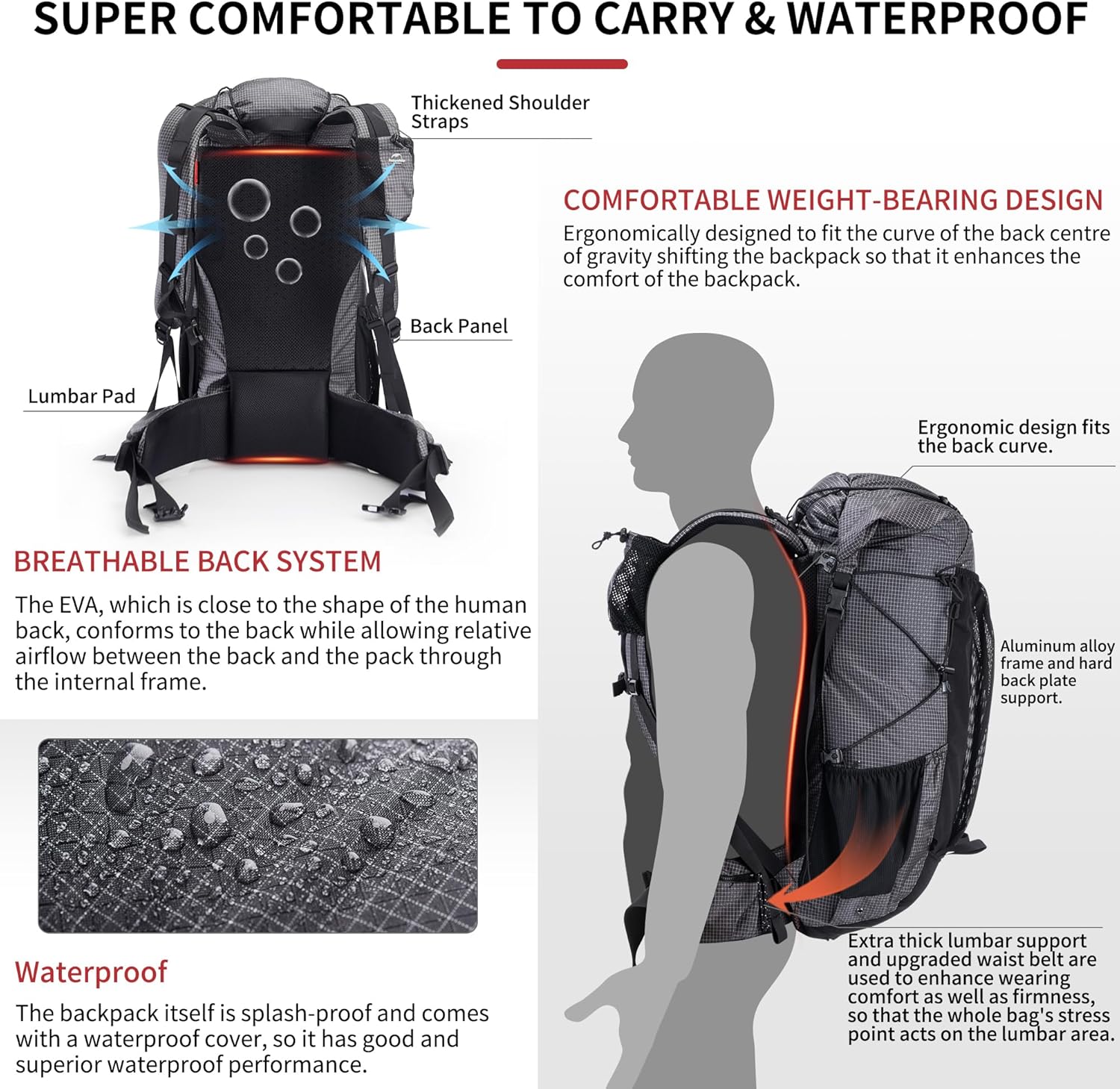 Thumbnail 2 de Naturehike Rocher sac à dos randonnée à châssis interne 20/45/65 L