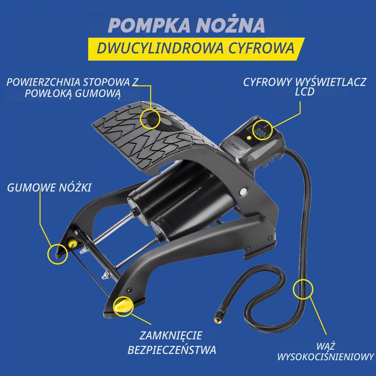 Detalle de Michelin 92421 – pompka nożna z podwójnym cylindrem i cyfrowym wskaźnikiem
