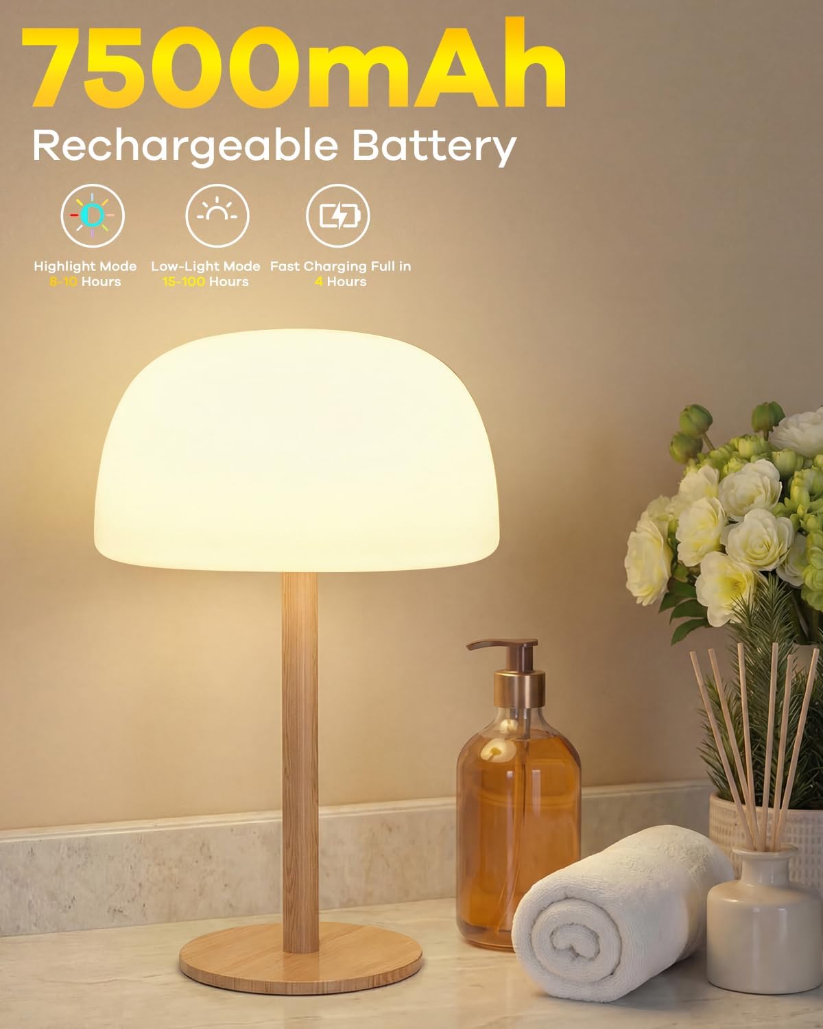 Thumbnail 2 de Waterproof Shower Lamp Cordless – 7500mAh Rechargeable Table Lamp for Bathrooms