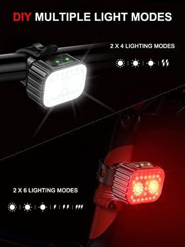 Detalle de Cuvccn Bike Lights Super Bright: Front & Rear USB Rechargeable Set for Night Riding