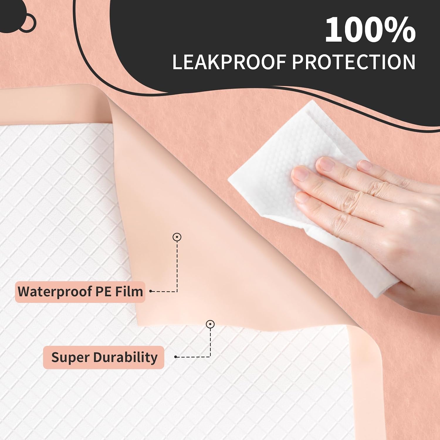 Detalle 2 de MKISS Bed Pads Disposable 100 Count: Heavy-Duty 36x30 Incontinence Underpads