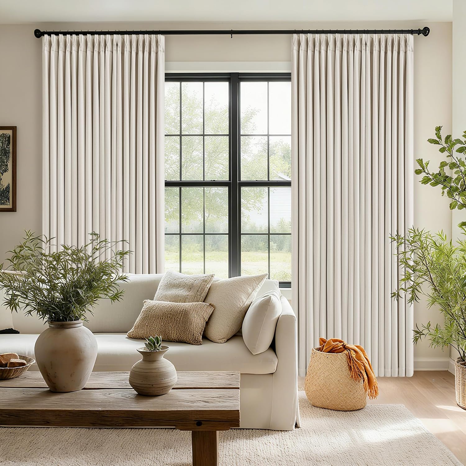 Thumbnail 6 de 105 Inch Blackout Linen Curtains with Pinch Pleat (2 Panels) – Ivory Natural