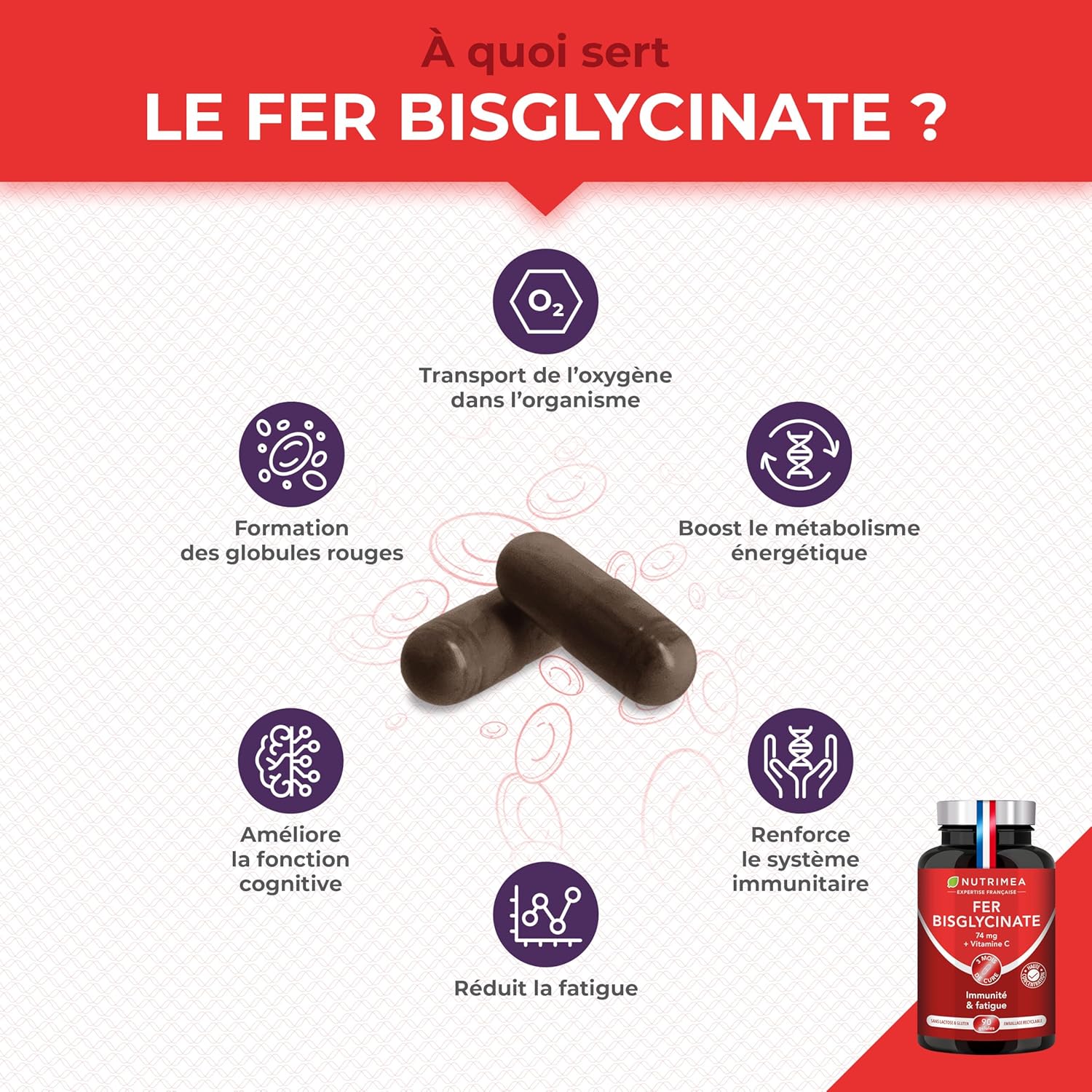 Thumbnail 1 de FER Bisglycinate + Vitamine C (14 mg de fer) Ferrochel® – 90 gélules vegan Nutrimea, fabriqué en France