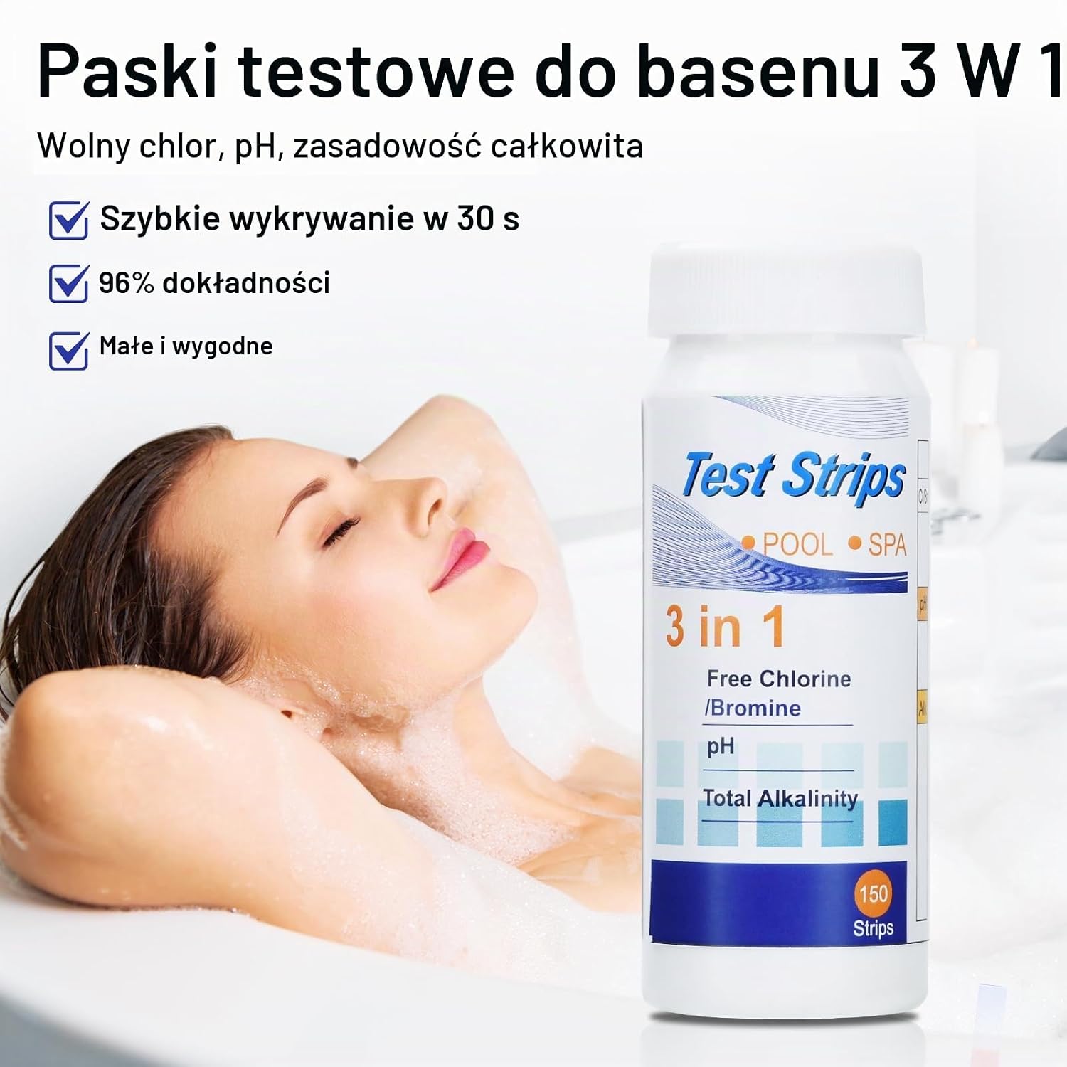 Detalle de Aideepen 3 en 1 – paski testowe do wody, 150 szt., pH, chlor i alkaliczność