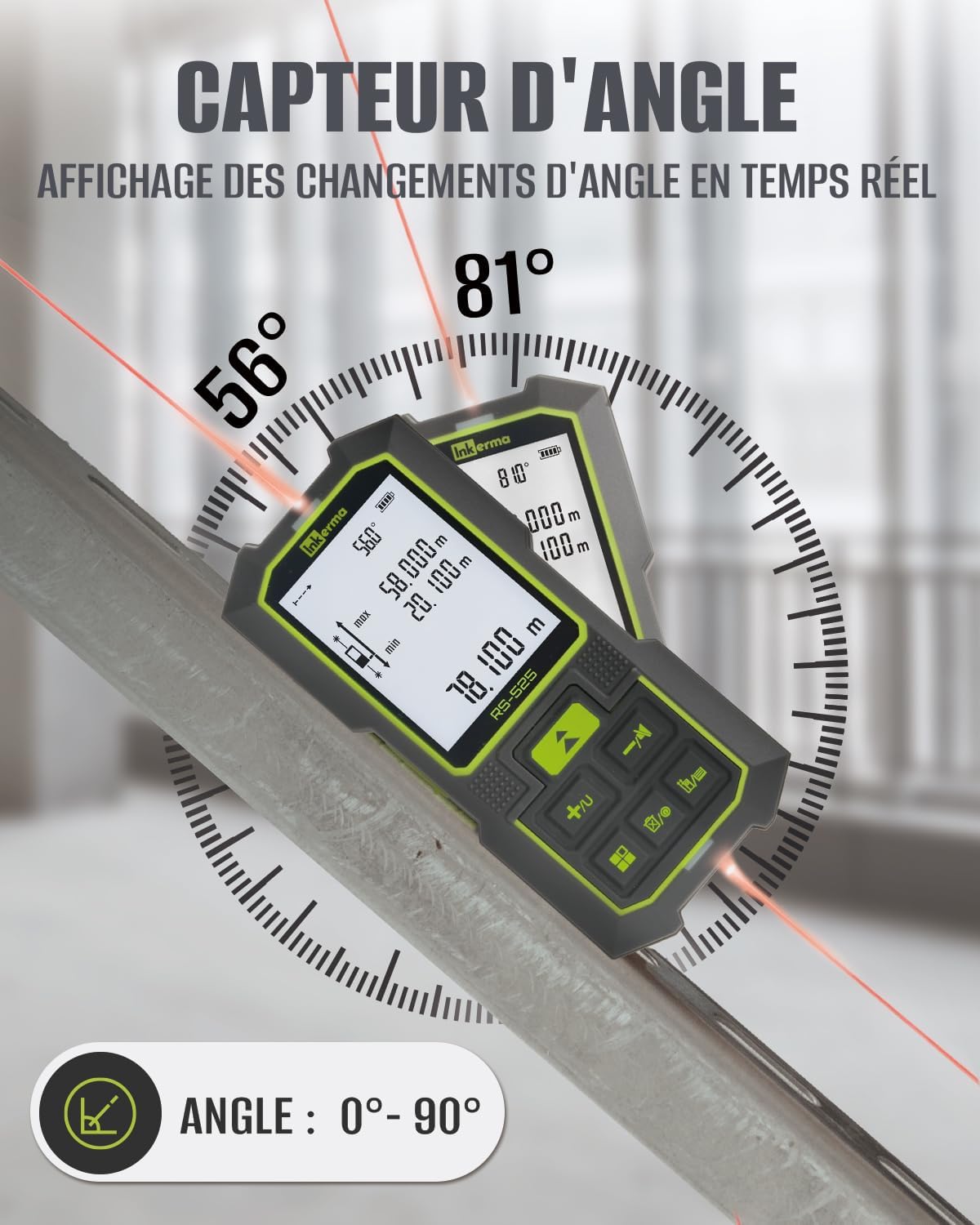 Thumbnail 2 de Inkerma Télémètre Laser Bilatéral 525Ft/160m — Mesure double, angle et calculs de surface/volume
