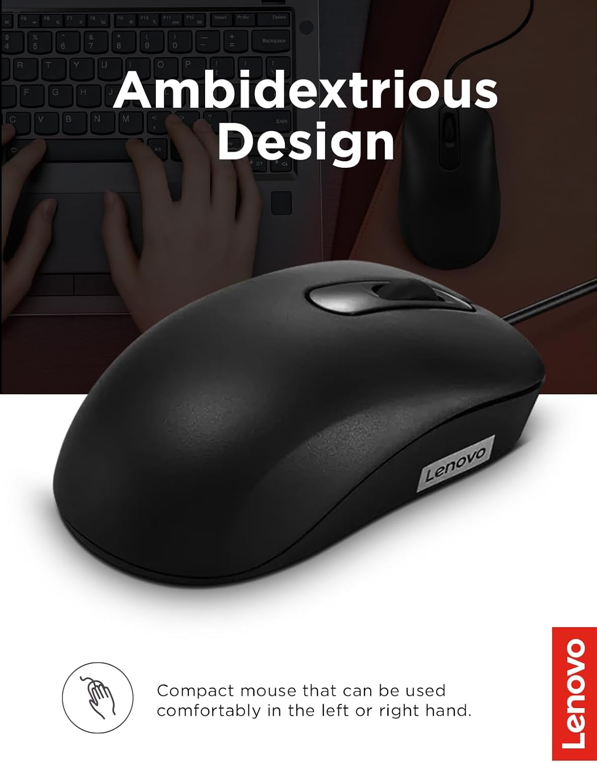 Detalle 2 de Lenovo wired USB mouse, full-size