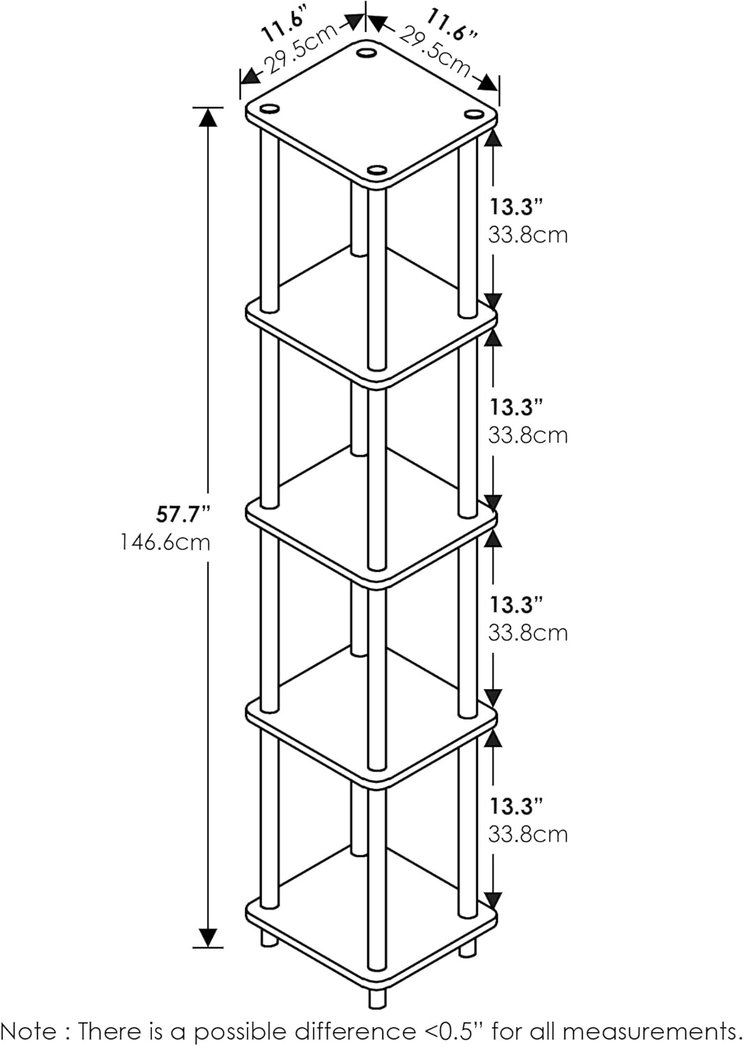 Thumbnail 2 de Furinno TURN-N-TUBE 5-Tier Corner Book Shelf with Round Tubes in Light Cherry