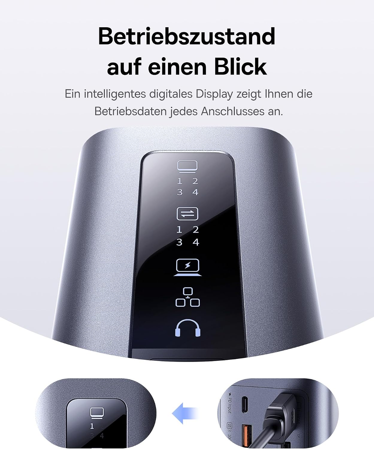 Detalle de Baseus Spacemate 11-in-1 Dockingstation mit 100-W-Ladegerät (3 Monitore, 2x HDMI, 1x DP, USB-C/USB-A, Gigabit Ethernet)