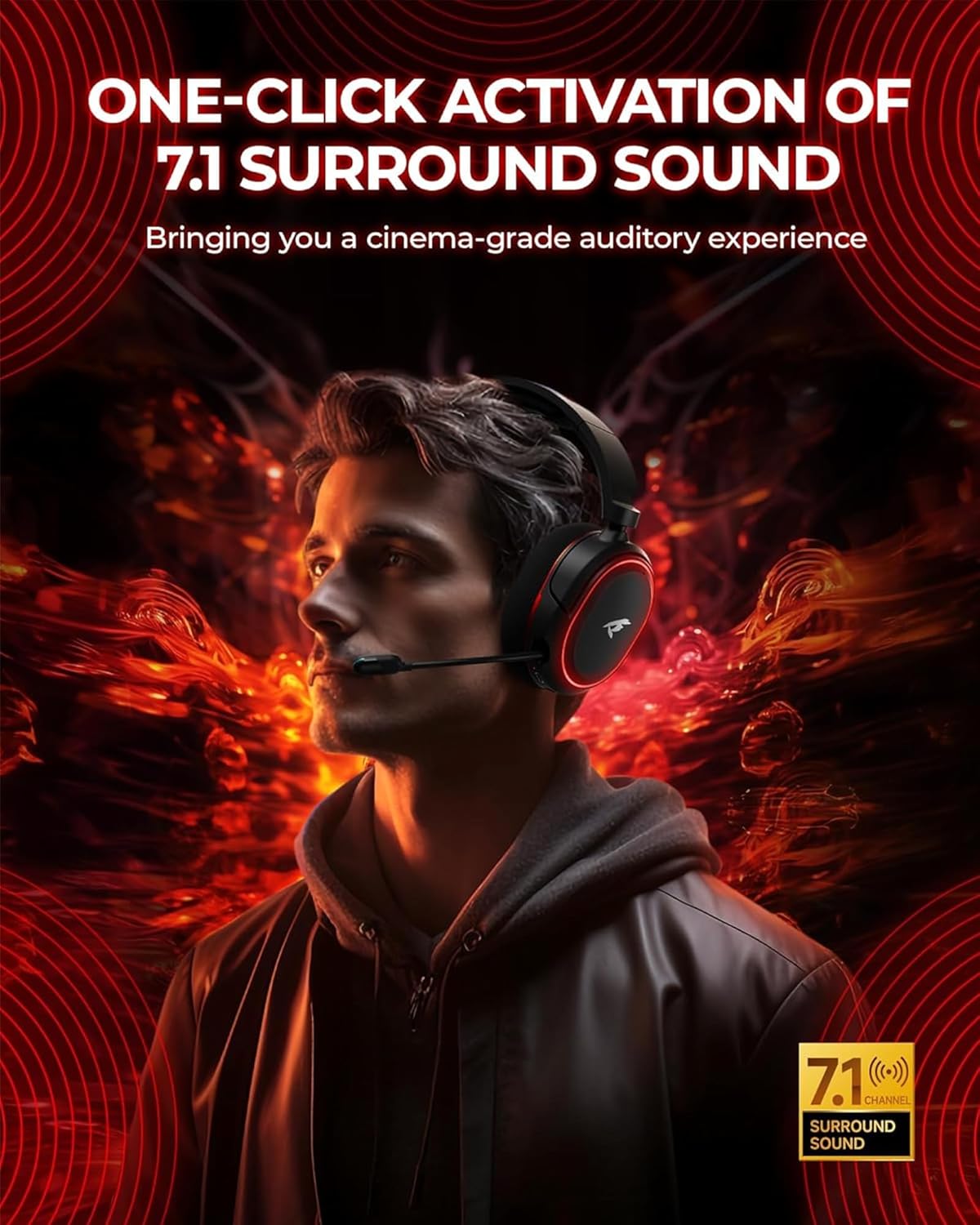 Detalle 2 de Wireless Gaming Headset 7.1, 2.4GHz + Bluetooth 5.4