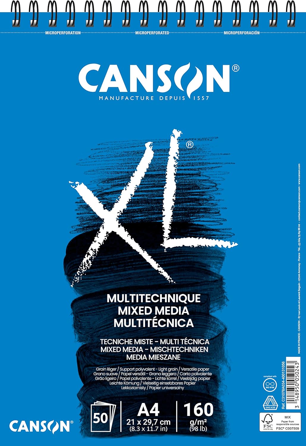 Detalle de Canson XL Mix Media Tessuto Album spirale Microperforato A4, 50 fogli, 160 g