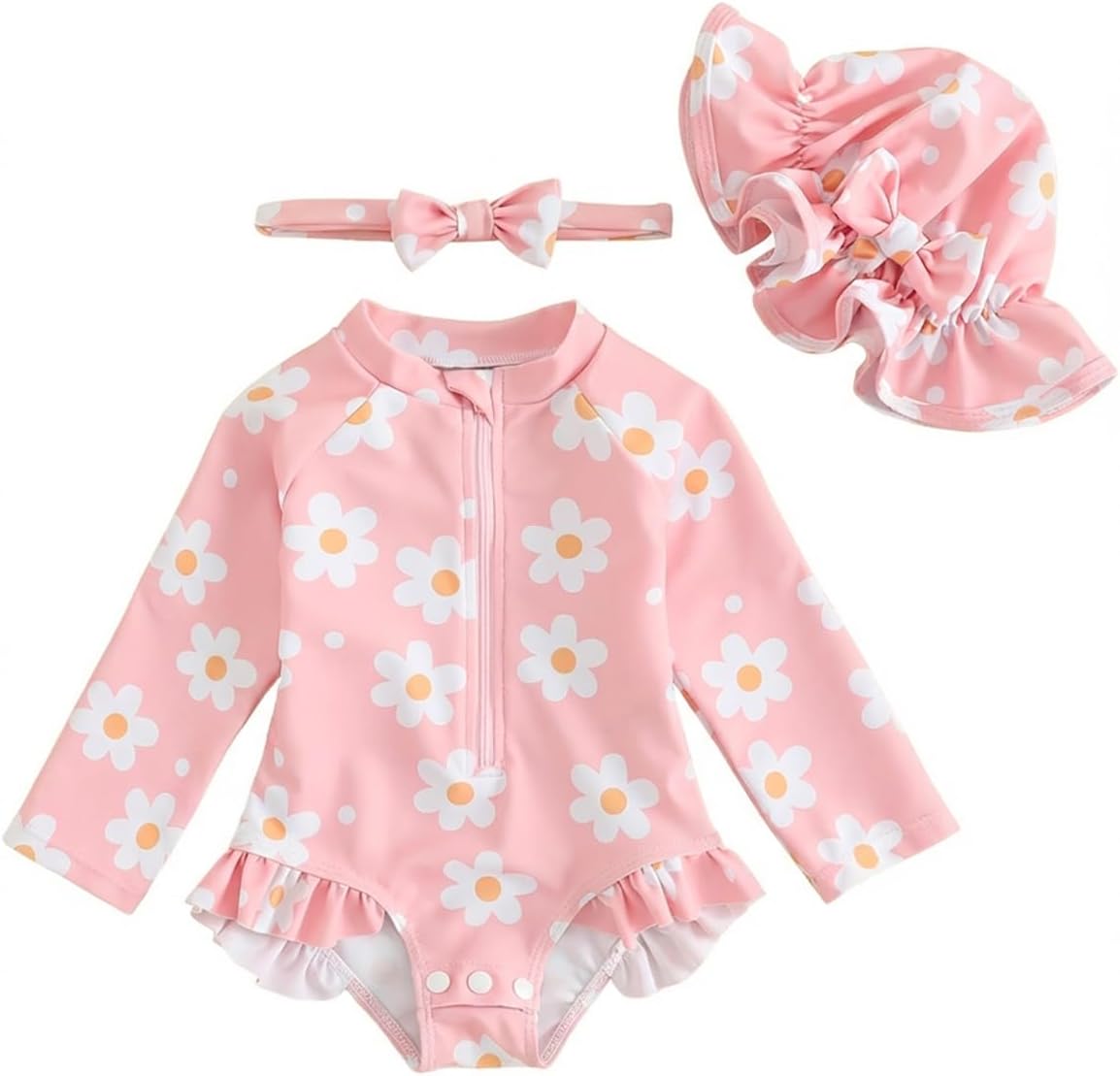 Detalle de UV Badebekleidung Baby Neugeborene Langarm 3-Teiliges Set (Gr. 62–98) mit Hut und Stirnband