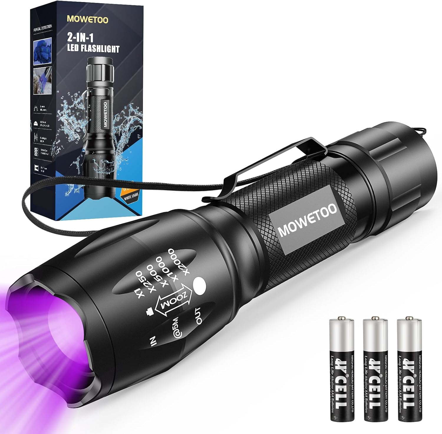 Detalle de Evteck LE-8613d UV-ficklampa med vitt ljus, 395 nm UV och fyra lägen