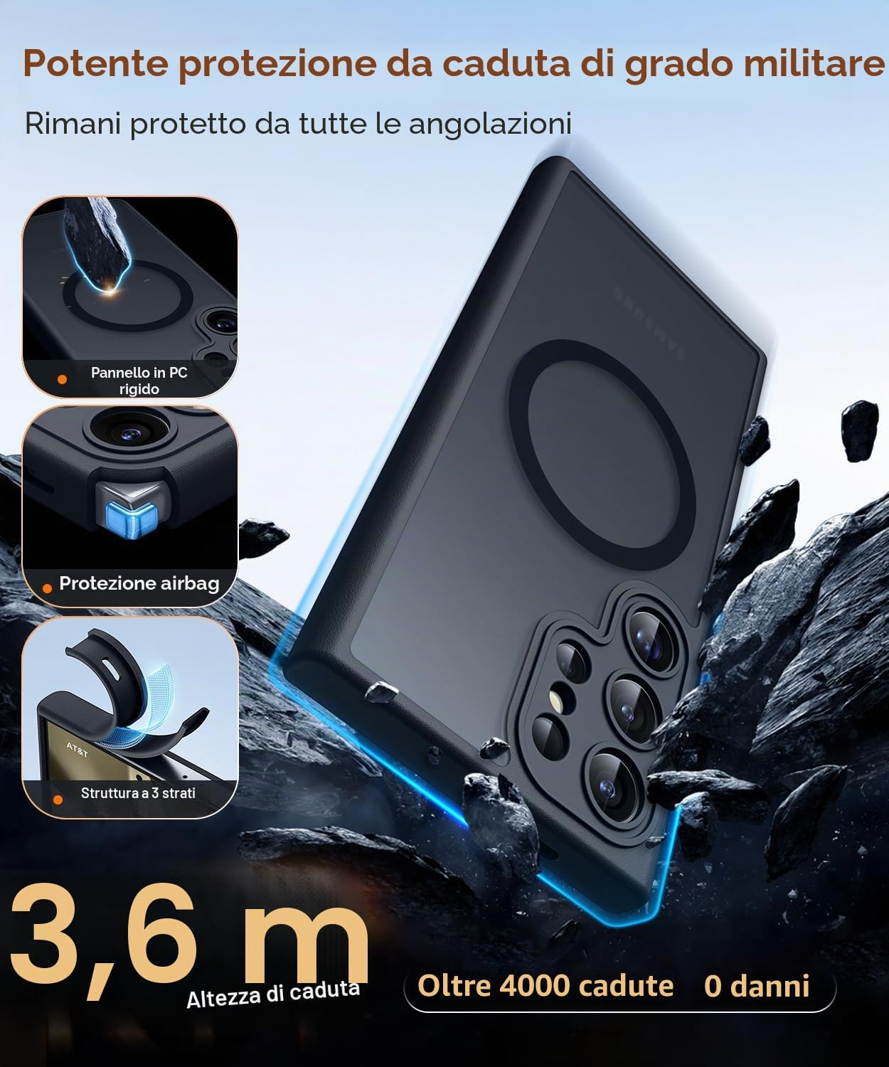 Detalle 2 de CANSHN Custodia Magnetica per Samsung Galaxy S24 Ultra 6.8" – Protezione fotocamera a copertura totale, TPU/PC, Nero opaco
