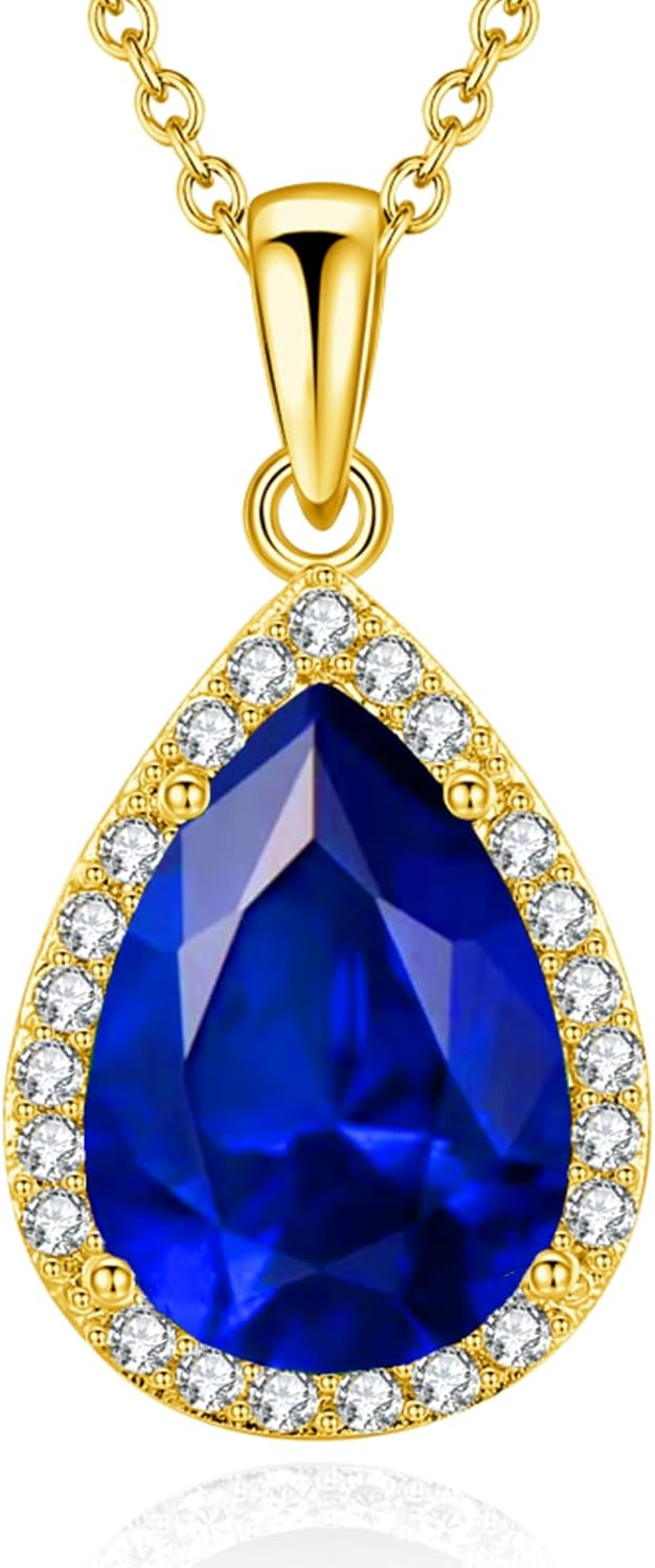 Detalle de VONSSY Classic Oval Pendant Gemstone Necklace 18K