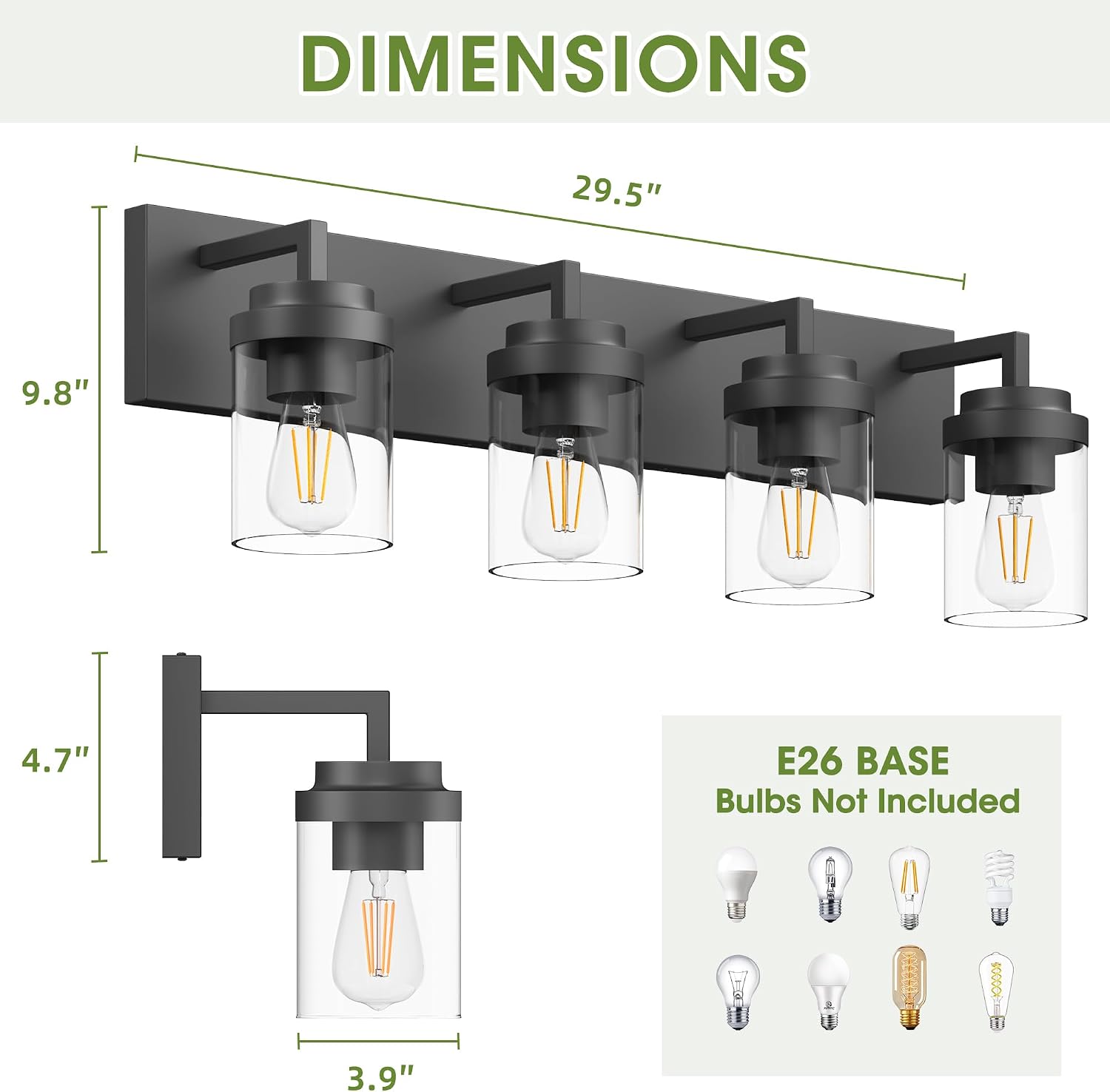 Detalle 2 de Espird L08-4-BK 4-Light Bathroom Vanity Light, Matte Black, Clear Glass