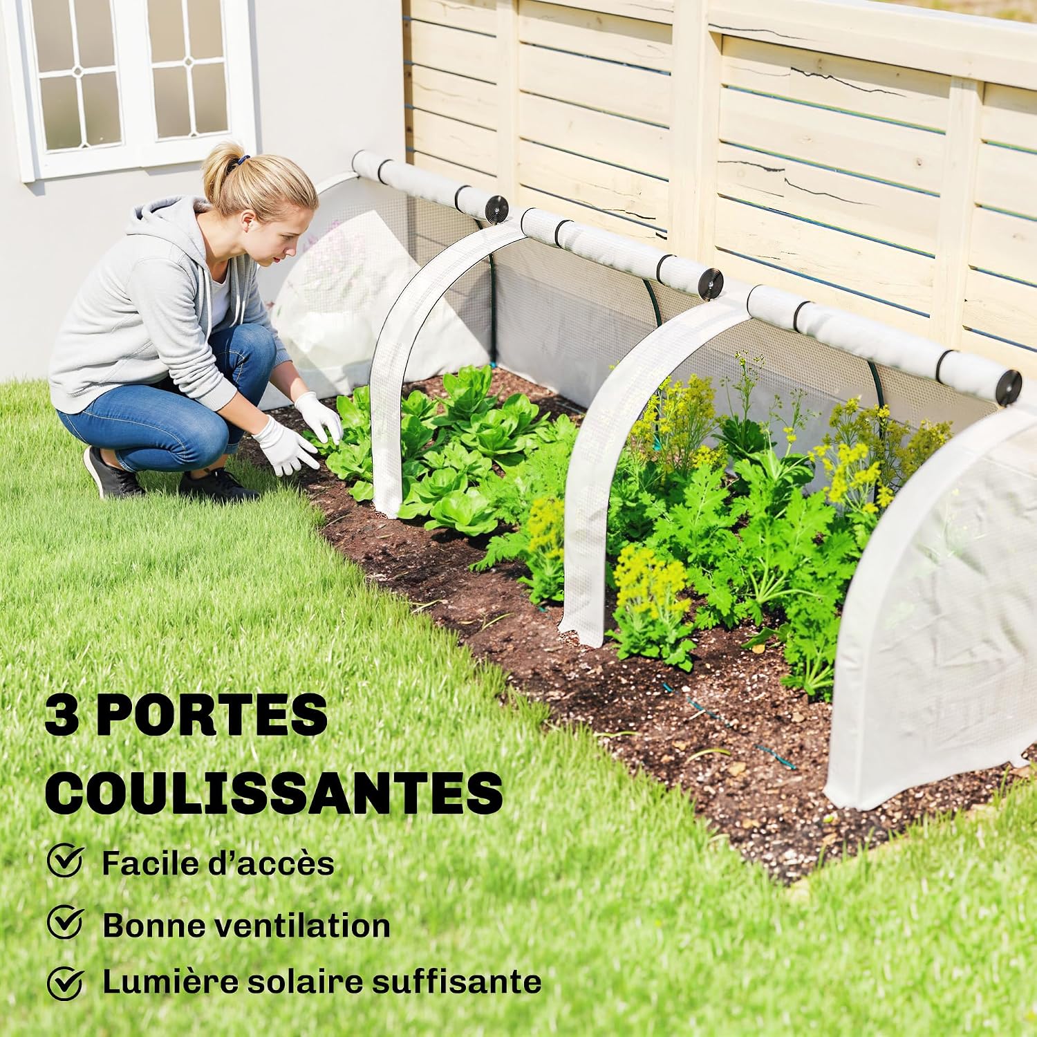 Detalle de Outsunny 845-234V05WT mini-broeikas 3 x 1 x 0,8 m met oprolbare deuren