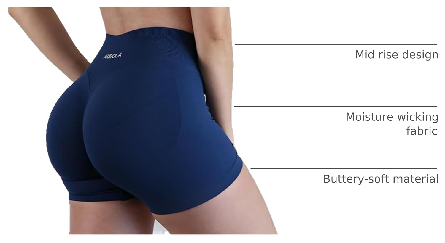 Detalle de AUROLA Influence Workout Shorts for Women – No Roll Up, Scrunch Seamless Compression Gym Short
