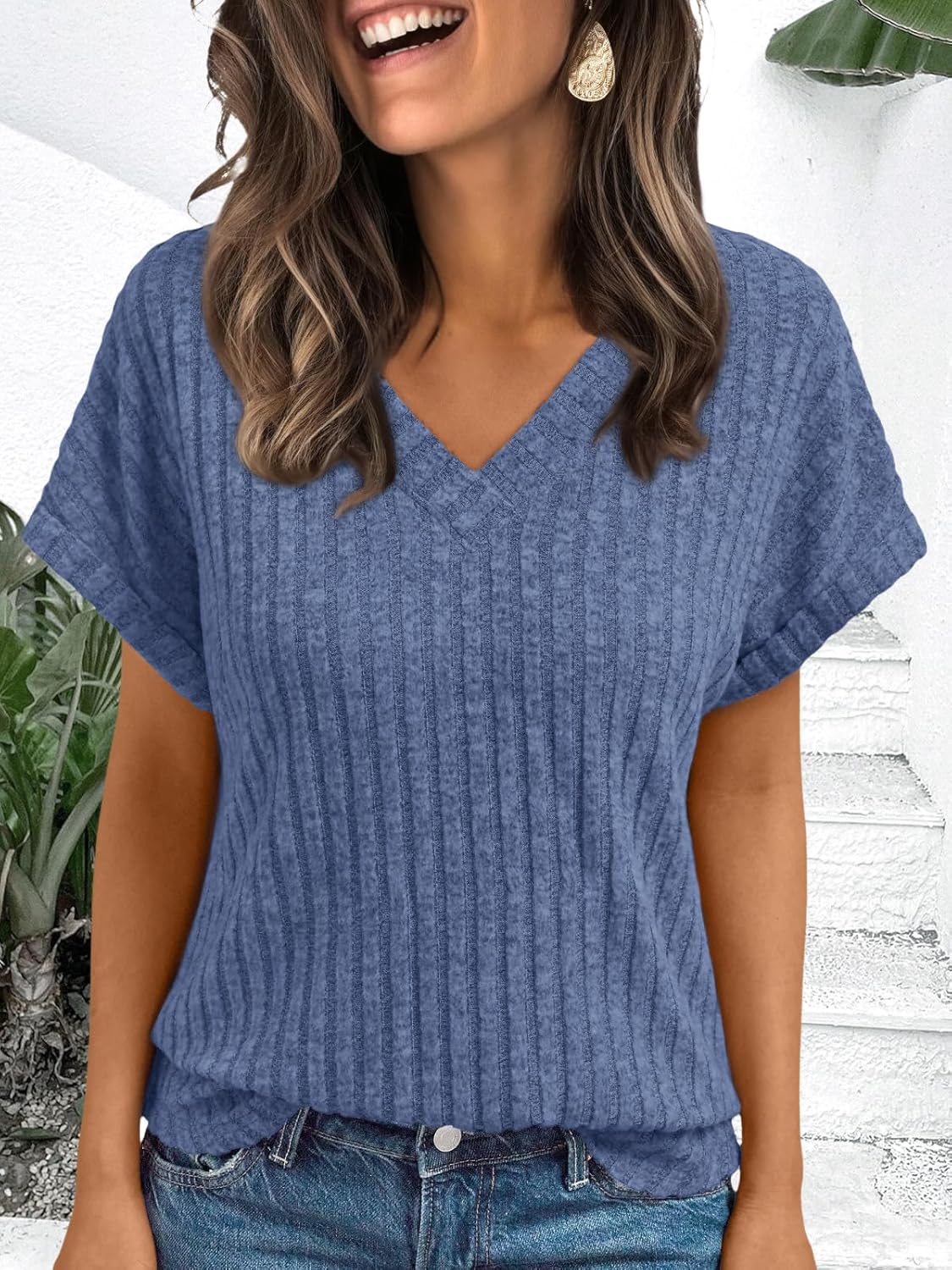 Detalle de AUTOMET Women’s V-Neck Short Sleeve Tunic Blouses (Spring/Summer Dressy Casual)