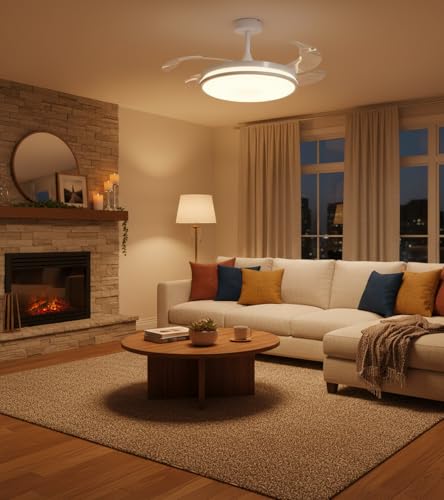Detalle 2 de BEL AIR HOME DUNE: Ventilador de techo en blanco con aspas desplegables, luz LED 36W y mando a distancia