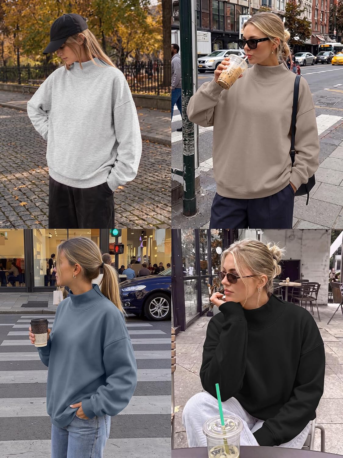 Detalle de Trendy Queen Women's Mock Neck Oversized Sweatshirt – Cozy Fleece Pullover for Fall 2026